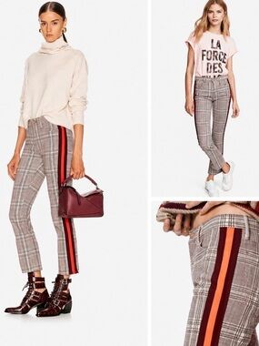 MOTHER Insider Plaid Trousers Straight Leg Cropped Ankle Length Pants NWT $248